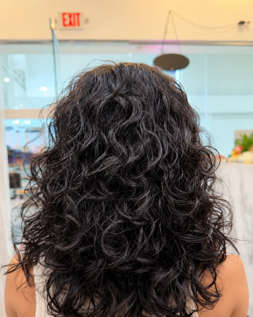 After photo of soft layered wave perm