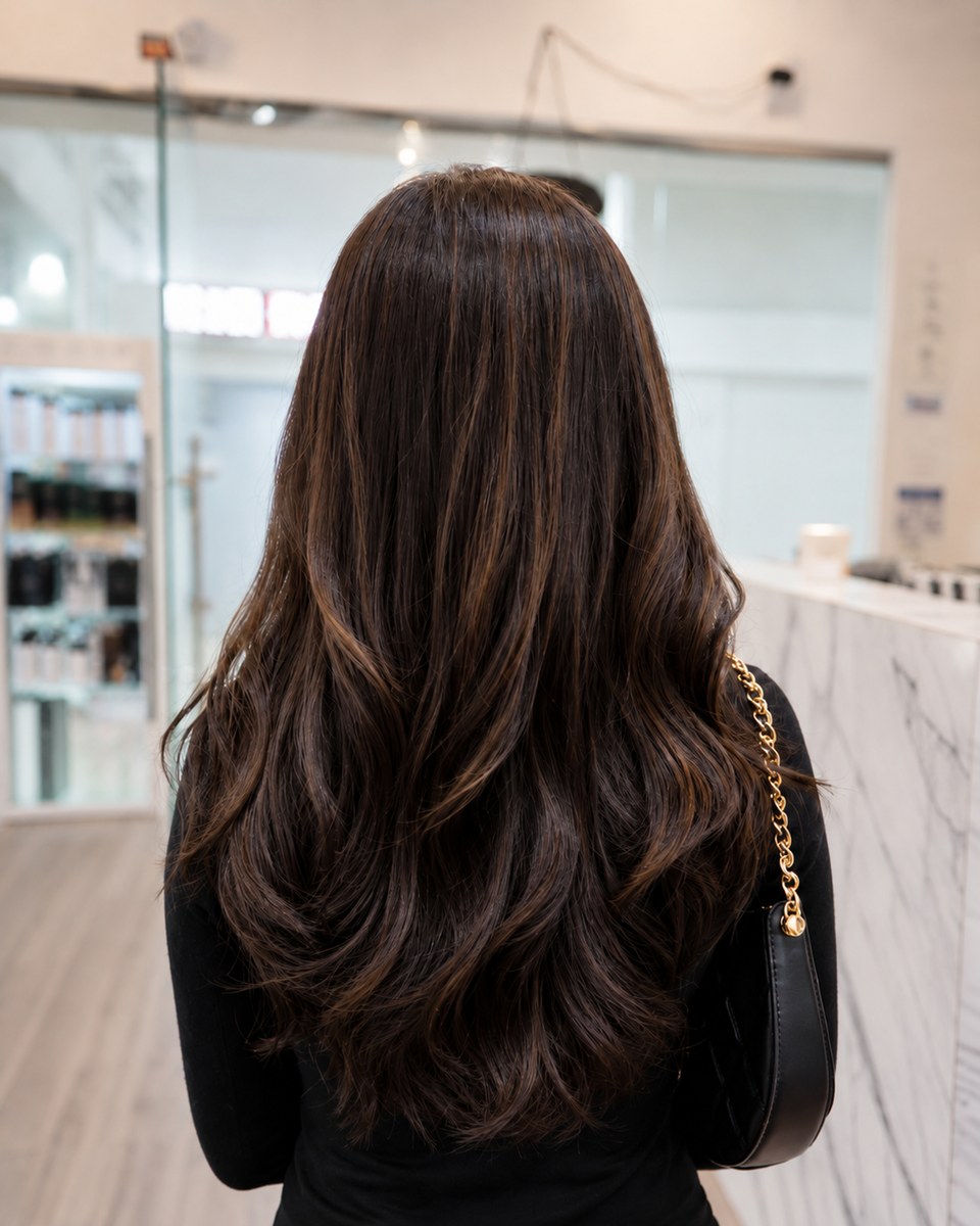 Glossy dark Korean-style waves